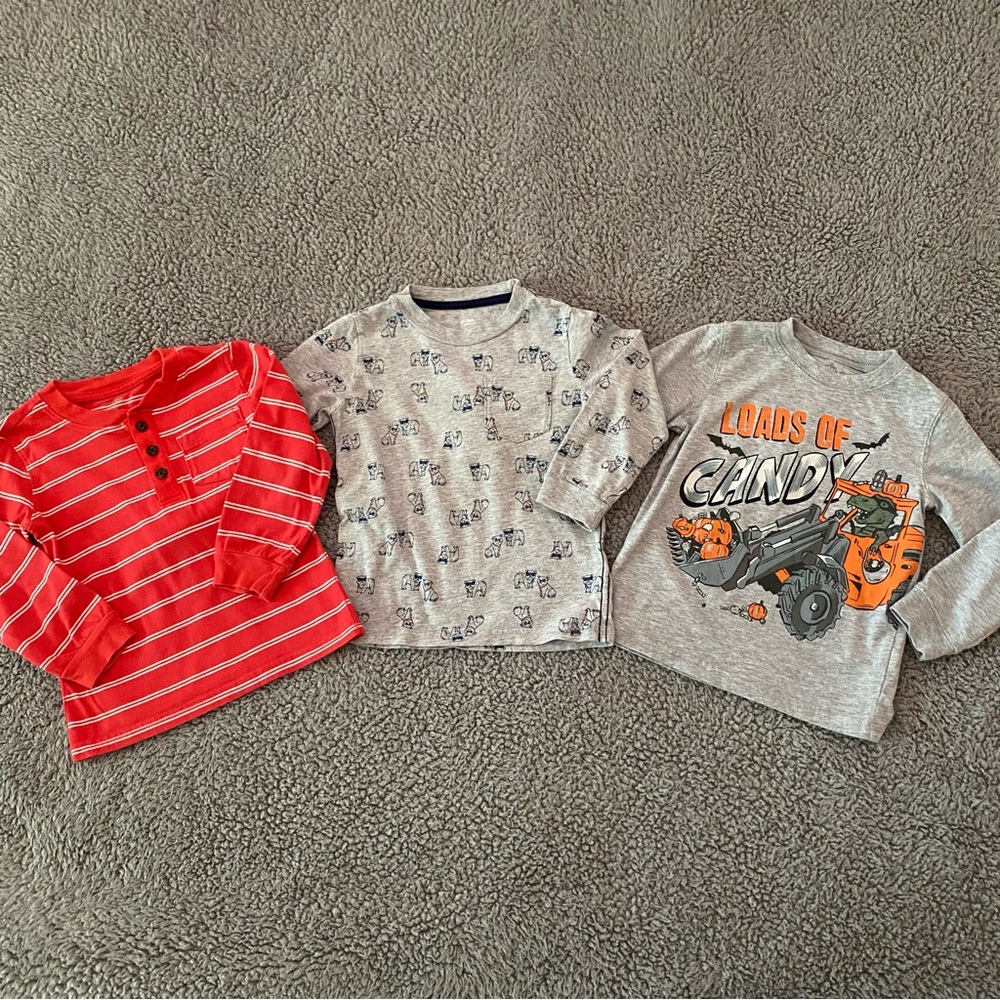 Toddler Boy Long Sleeve Shirts 3T Halloween Dinosaur Stripes Dogs T-Shirts LOT